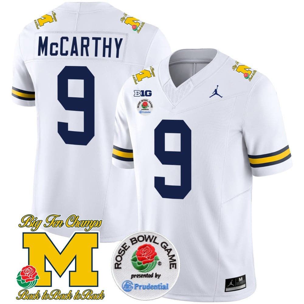 Men Michigan Wolverines #9 Mccarthy White 2024 Rose Bowl Patch Vapor Limited NCAA Jersey->indianapolis colts->NFL Jersey